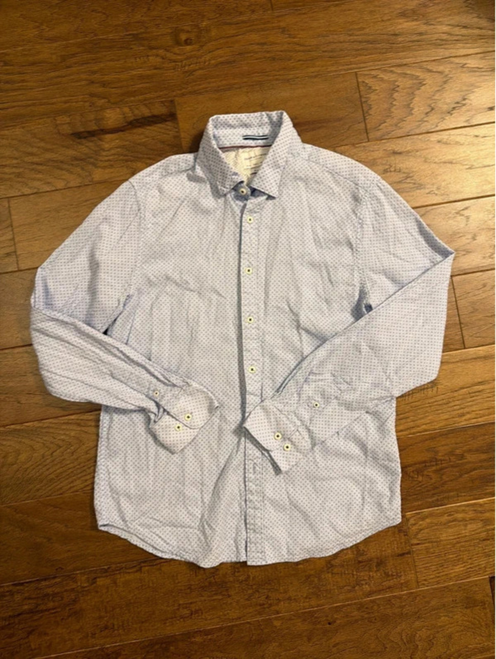 Denim & Flower Men’s Slim Fit Light Blue Micro Print Button Down Shirt